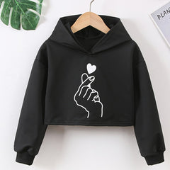 Girls Hoodie Graphic Long Sleeve Pullover Sweatshirt Crop Top Kids Clothes