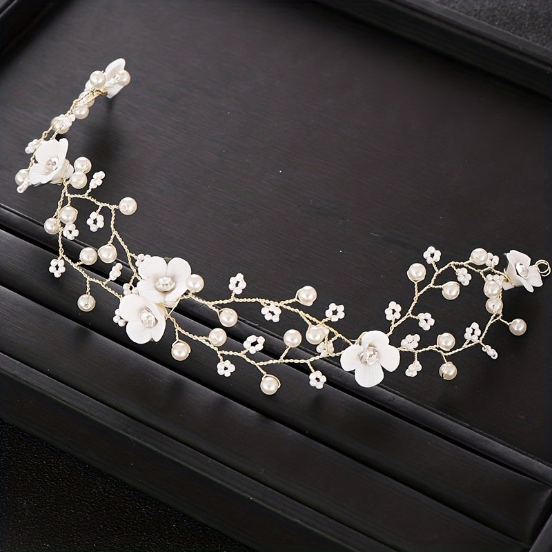 Flower Tiara Pearl Headband Wedding Hair Accessories Prom Headdress