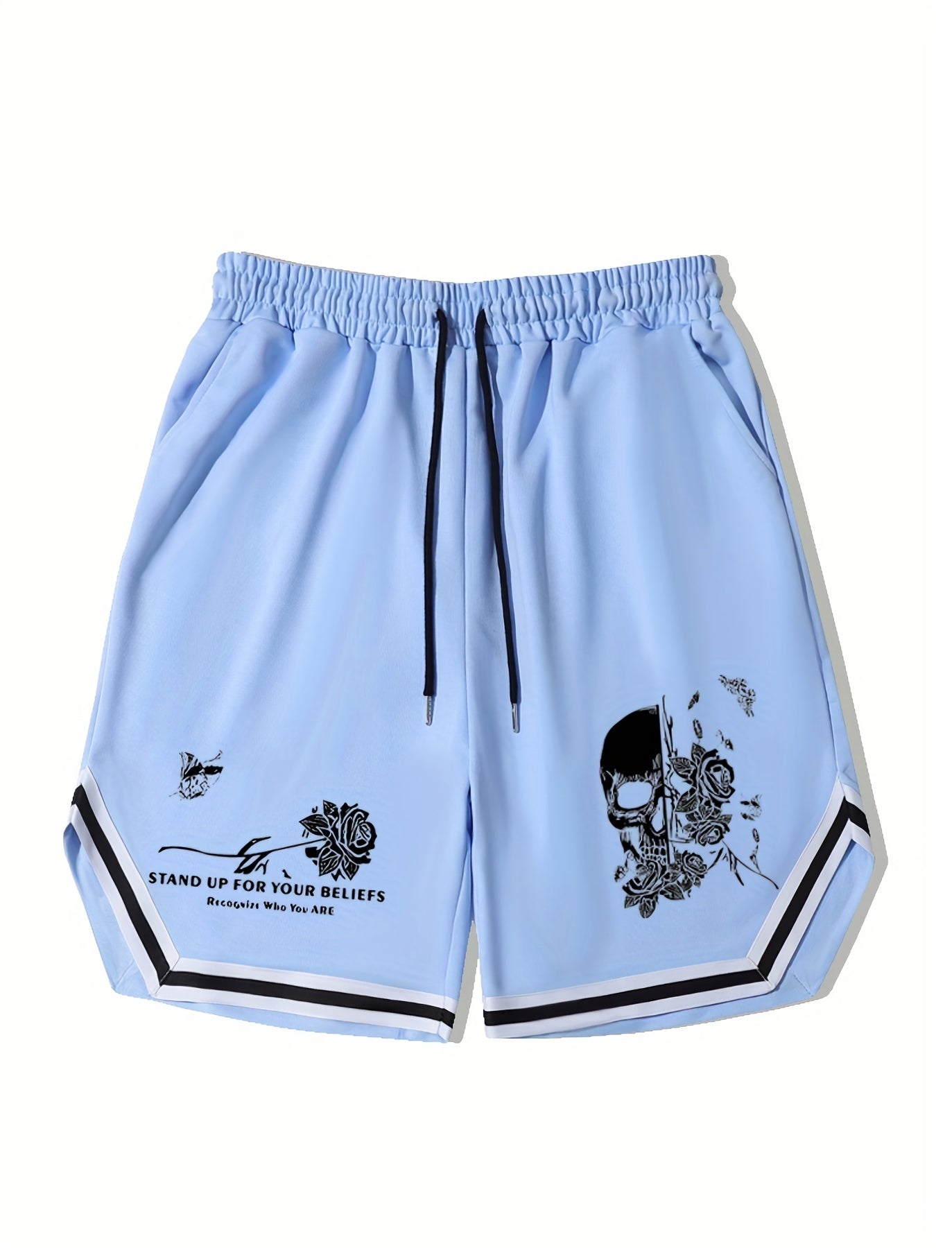 Men's Flower Skull Graphic Drawstring Shorts