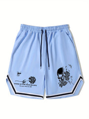 Men's Flower Skull Graphic Drawstring Shorts