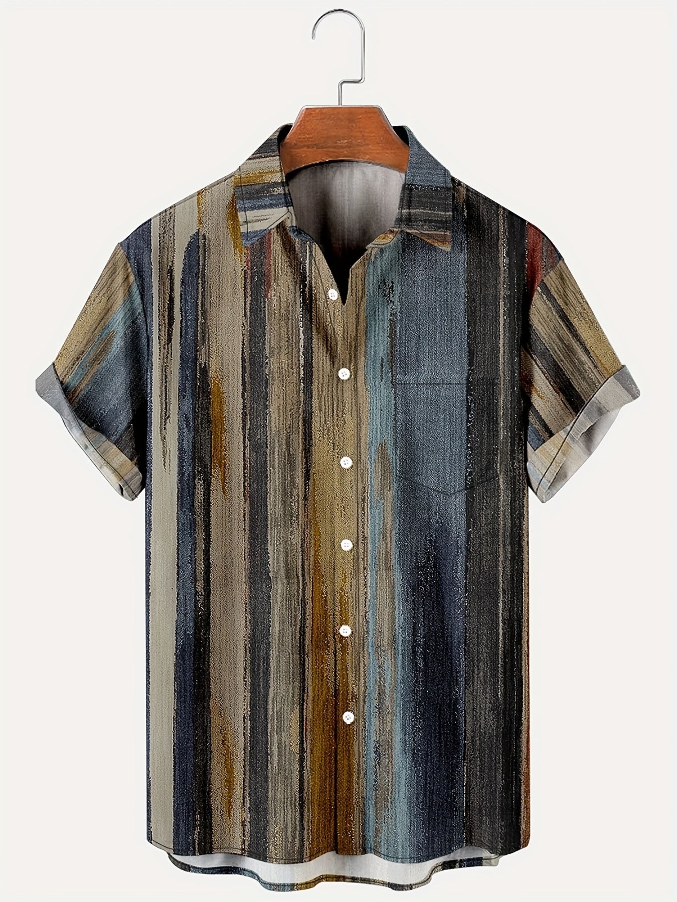 Vintage Style Stripe Print Men's Short Sleeve Shirt