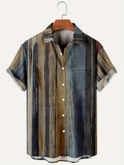 Vintage Style Stripe Print Men's Short Sleeve Shirt