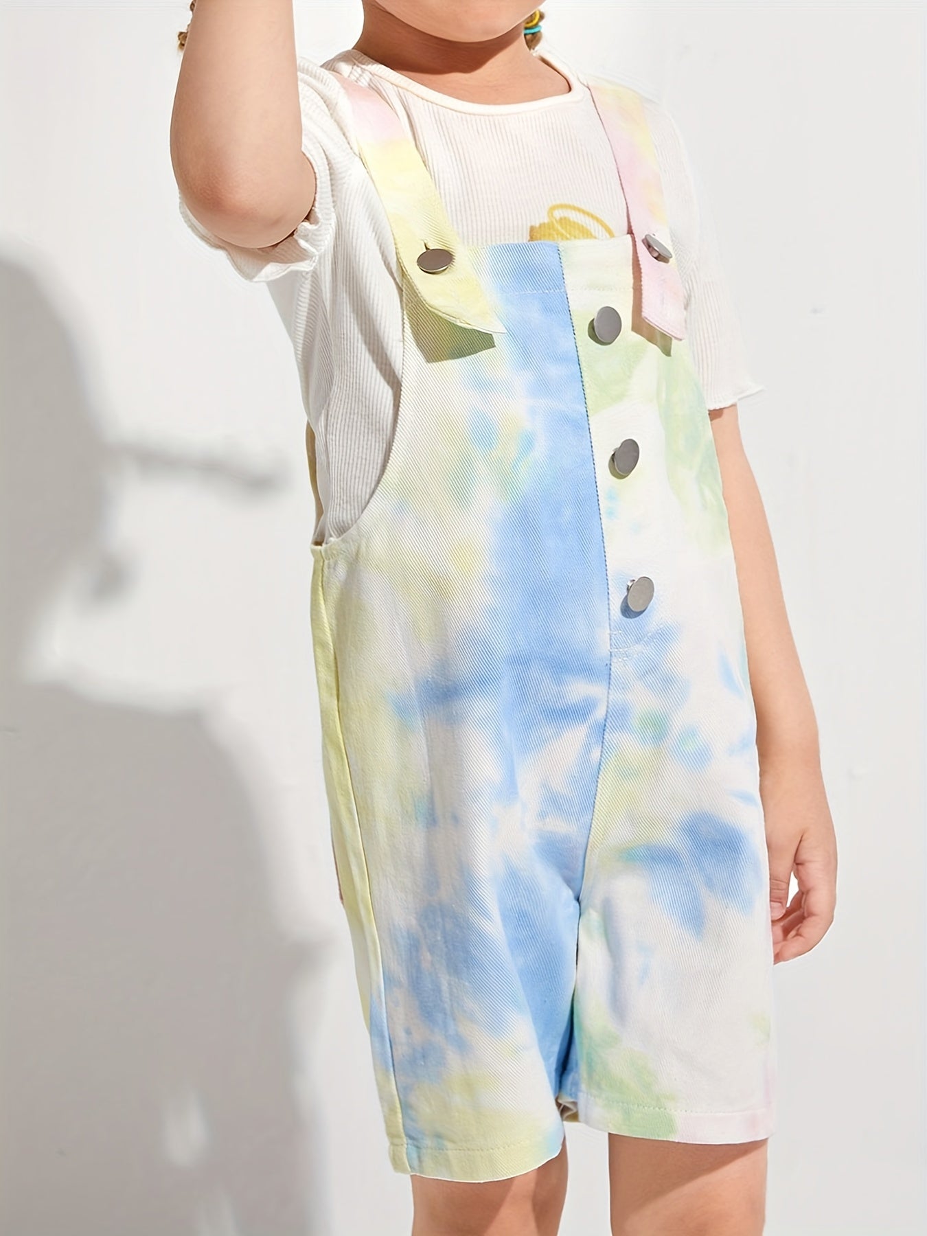 Girls Tie Dye Overalls with Buttons for Summer