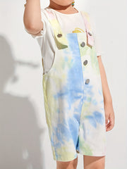 Girls Tie Dye Overalls with Buttons for Summer