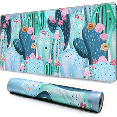 Large Cactus Pattern Gaming Mouse Pad 16 29 5in Desk Mat Water Resistant