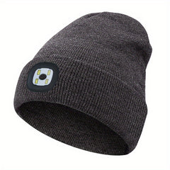 USB Rechargeable LED Beanie Solid Elastic Warm Knit Hat Unisex Skull Cap