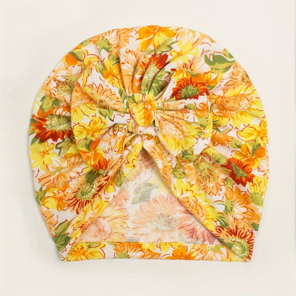 Printed Donut Kids' Baby Hat with Bow, Soft & Comfortable, Newborn Autumn Winter