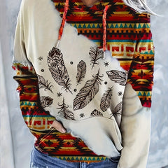 Ethnic Print Kangaroo Pocket Hoodie Long Sleeve Hoodie