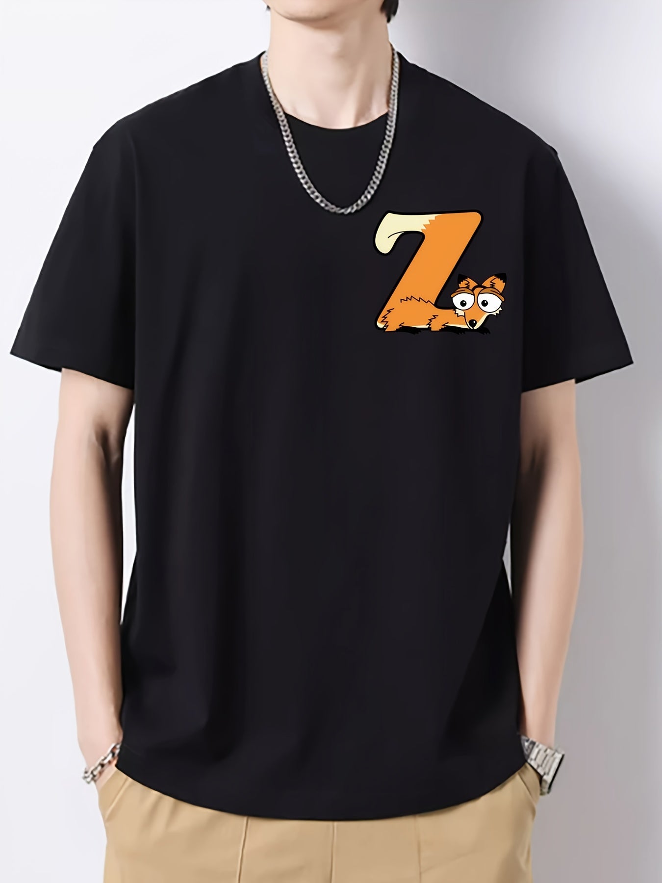 Fox Pattern Print Men's Graphic Cotton Active T shirt