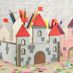 6pcs Wooden Castle Craft Kit DIY Unfinished Wooden Castle House Building