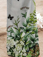 Plus Plant & Butterfly Print Shirred Waist High Rise Wide Leg Trousers