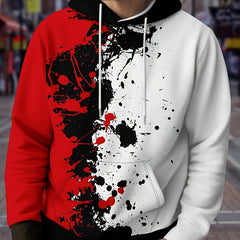 Men's Ink Print Block Hoodie Loose Pullover for Autumn Winter