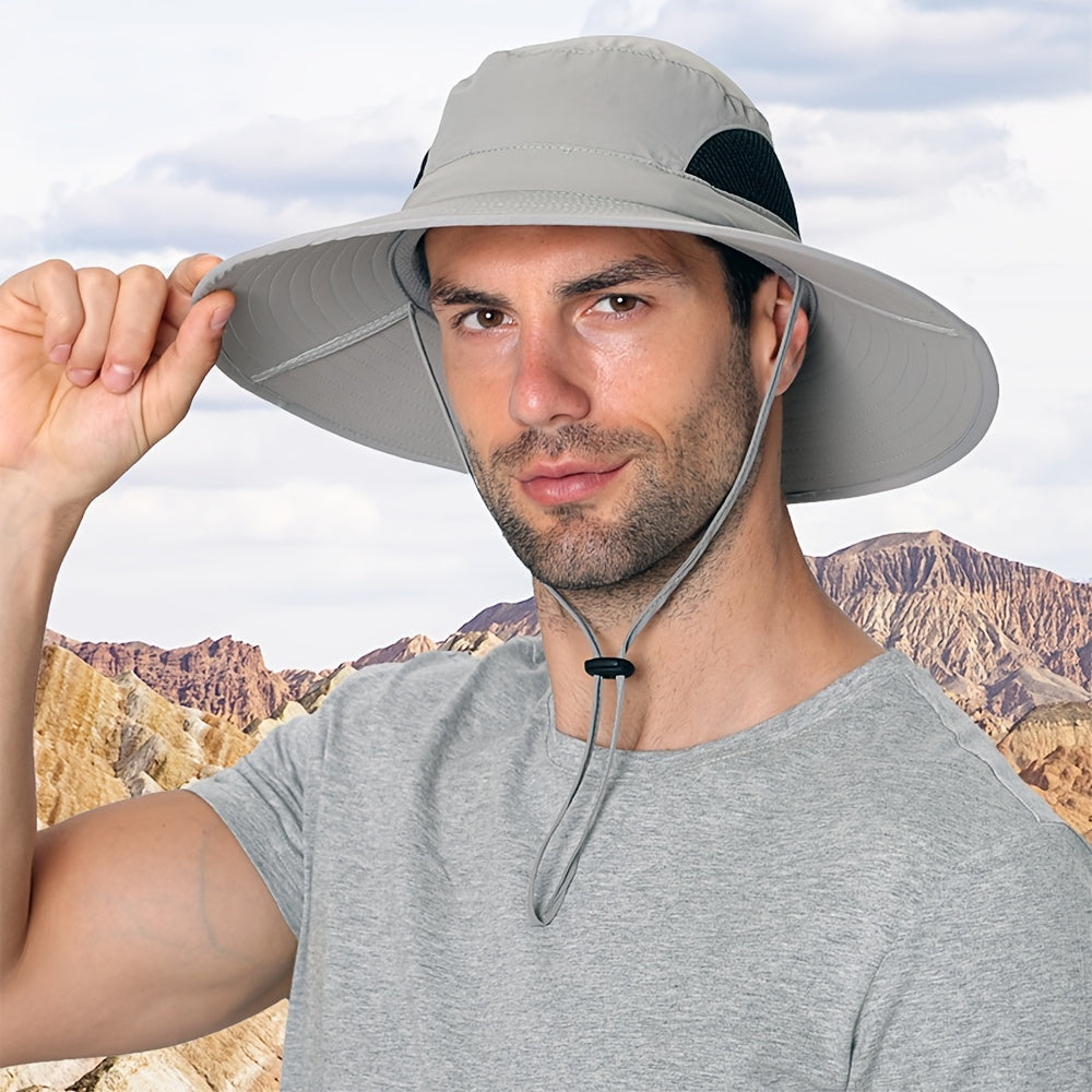 Wide Brim Sun Hat with Strap Windproof Breathable Foldable Cap