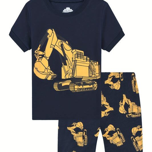 Boys Excavator Graphic Pajamas Set Short Sleejsonves Tops & Bottoms