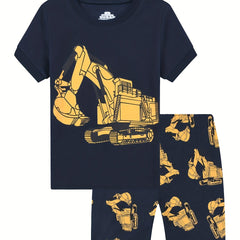 Boys Excavator Graphic Pajamas Set Short Sleejsonves Tops & Bottoms
