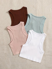 4ocs Women's Ribbed Racerback Cropped Sports Tank Top Round Neck