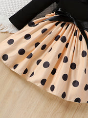 Toddler Girls Polka Dot Lace Trim Princess Dress For Party Beach Vacation