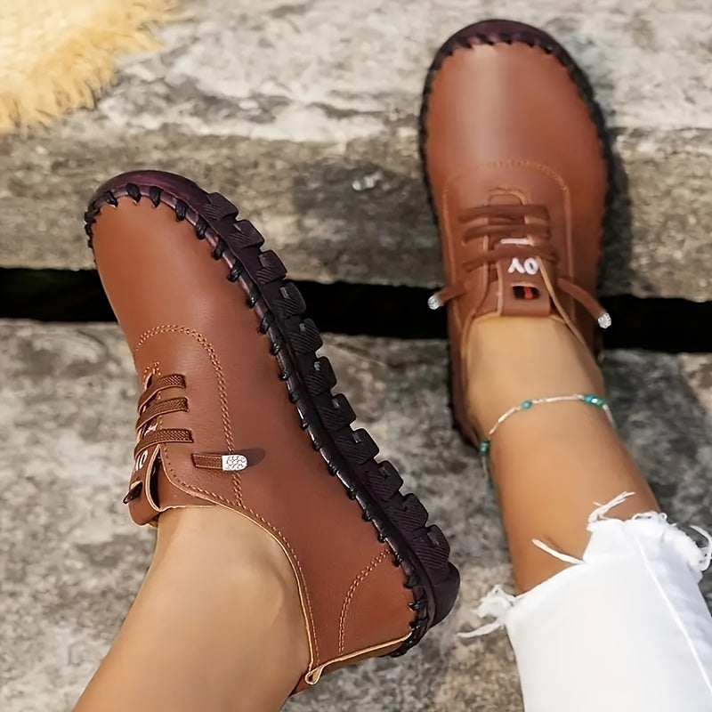Women's Faux Leather Sneakers Casual Lace Up Outdoor Shoes Lightweight Low Top