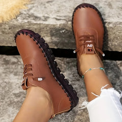 Women's Faux Leather Sneakers Casual Lace Up Outdoor Shoes Lightweight Low Top