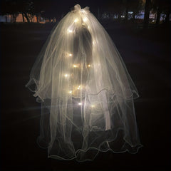 LED Luminous Head Veil Fairy Ribbon Bow Veil With Light String