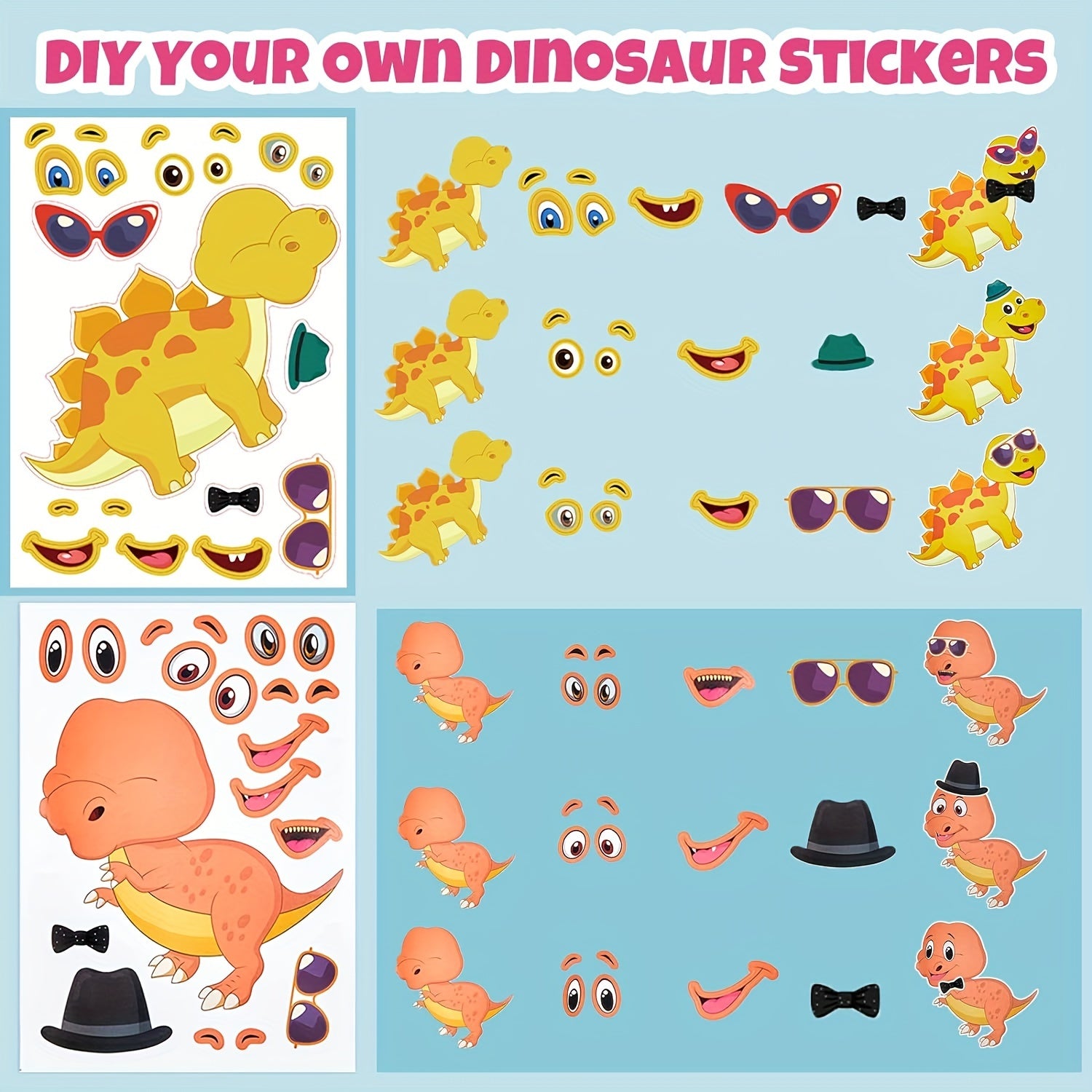 24PCS Dinosaur Make-A-Face Stickers Party Favors Activities