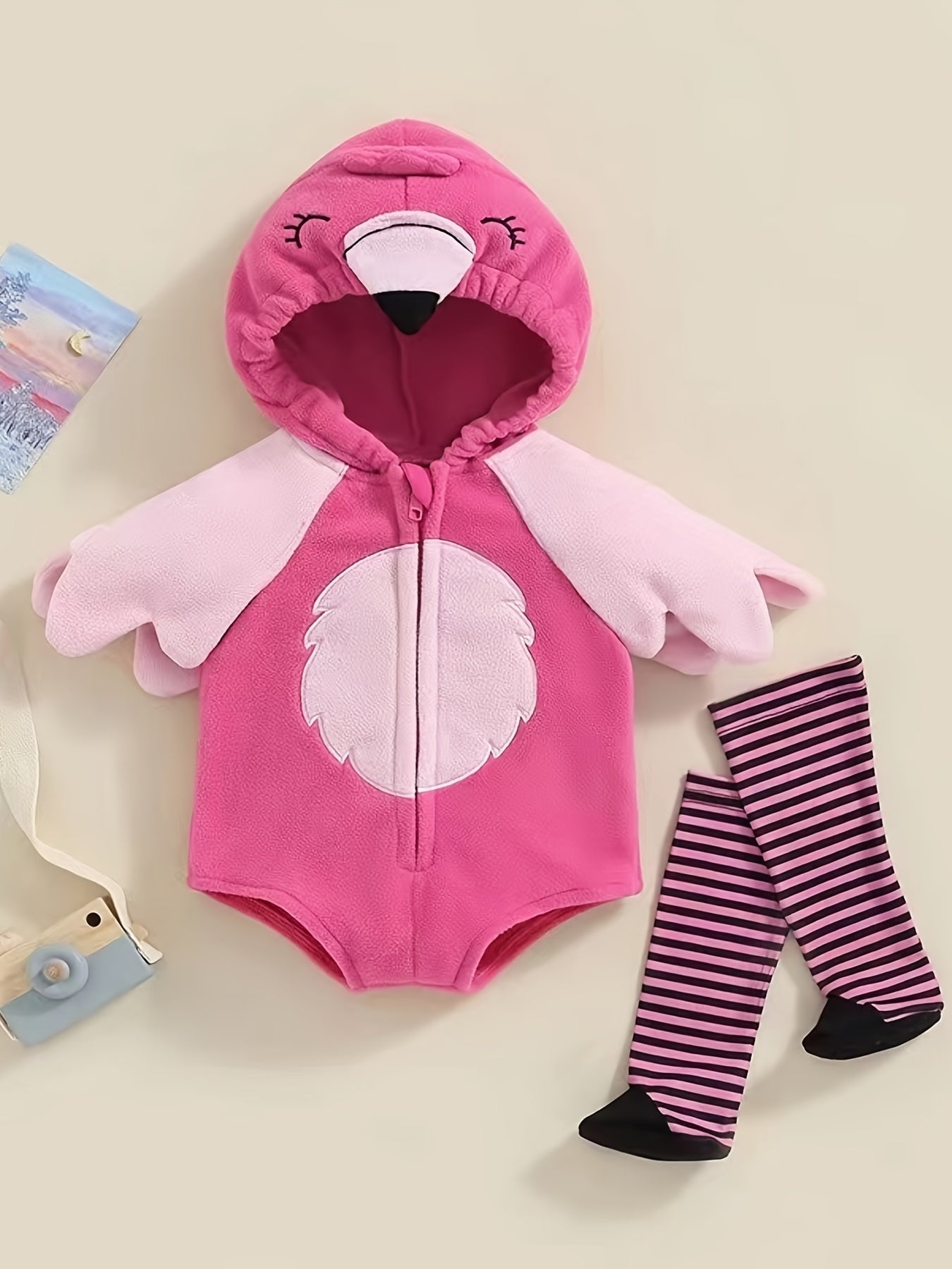 Flamingo Shape Hooded Jumpsuit & Socks Set