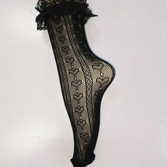 Breathable Heart Pattern Hollow Semi Sheer Short Stockings