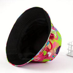 Pink Print Bucket Hat Y2K Lightweight Sunshade Fisherman Cap