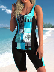 Coconut Tree Print Plus Size Tankini Set