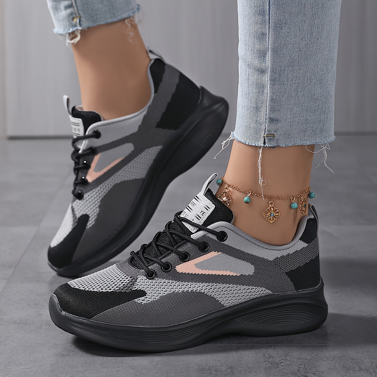 Women's Block Knit Athletic Sneakers Lightweight Mesh Shoes