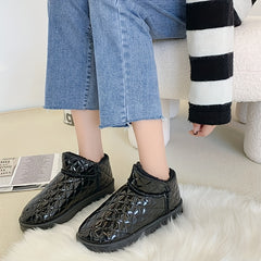 Faux Leather Round Toe Snow Boots Fur Fleece Lined Thermal Plush Ankle Boots