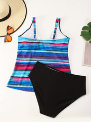 Plus Striped Print V Neck Cami Top with Panty Set