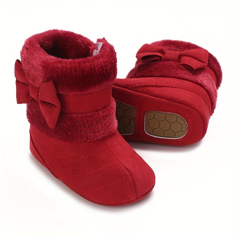 Bowknot Comfy Baby Girls Fleece Boots Warm Indoor Winter Shoes