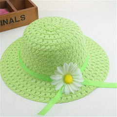 Girls Stylish Straw Sun Visor with Sunflower Bucket