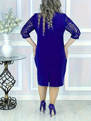 Casual Dress Women's Plus Solid Contrast Lace Half Sleeve Dress