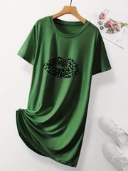 Women's Casual Nightdress Leopard Lip Print Short Sleeve Nightgown
