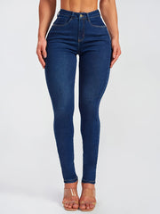 Women's High Waist Skinny Leg Jeans Solid Denim Pants