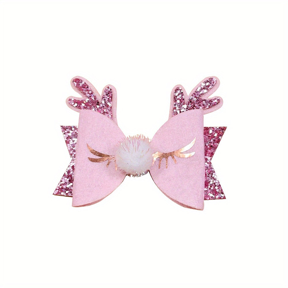 Christmas Party Elk Antlers Hair Clip Sequin Bows Hair Pin Girls Hair Accessorie