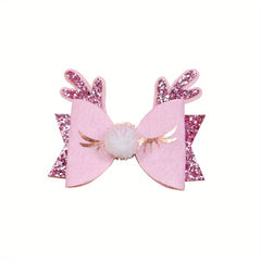 Christmas Party Elk Antlers Hair Clip Sequin Bows Hair Pin Girls Hair Accessorie
