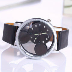 Girls Hollow Out Mouse Quartz Watch Faux Leather Band Holiday Birthday Gift