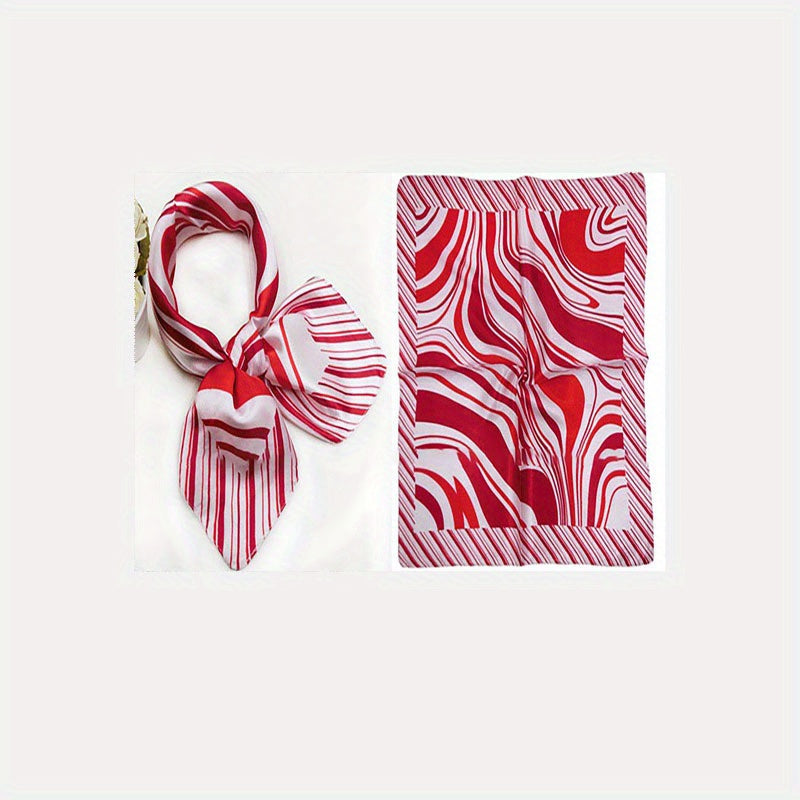 Classic Striped Square Scarf Satin Neckerchief Bandana Women Head Wrap