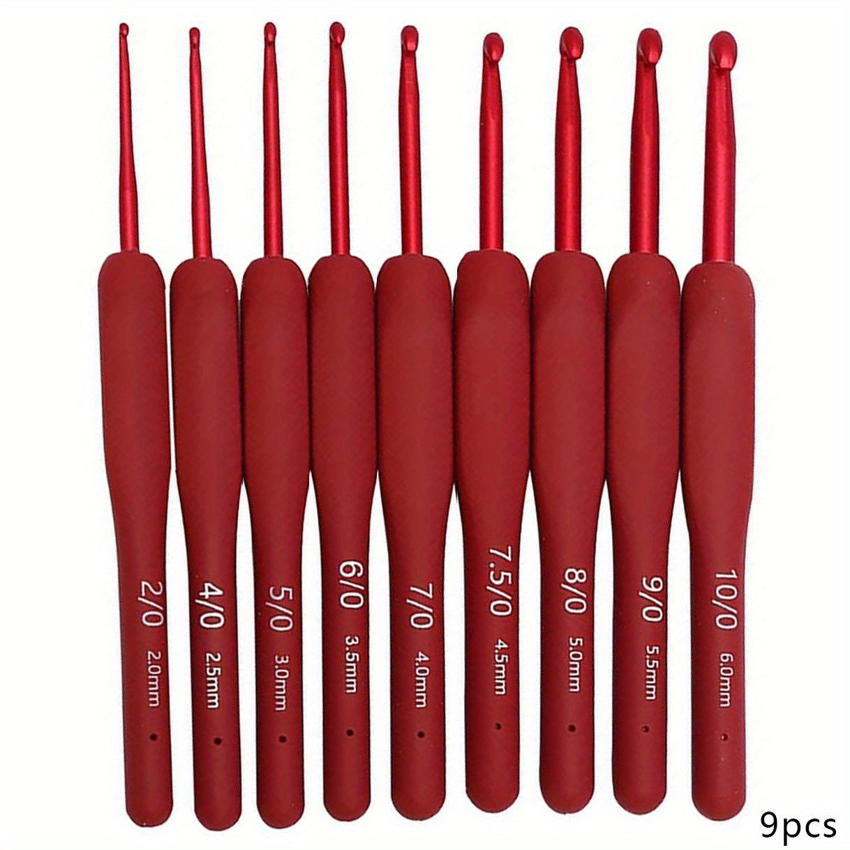 9pcs Red Soft Handle Crochet Hooks Set For Arthritic Hands