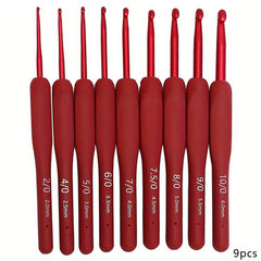 9pcs Red Soft Handle Crochet Hooks Set For Arthritic Hands