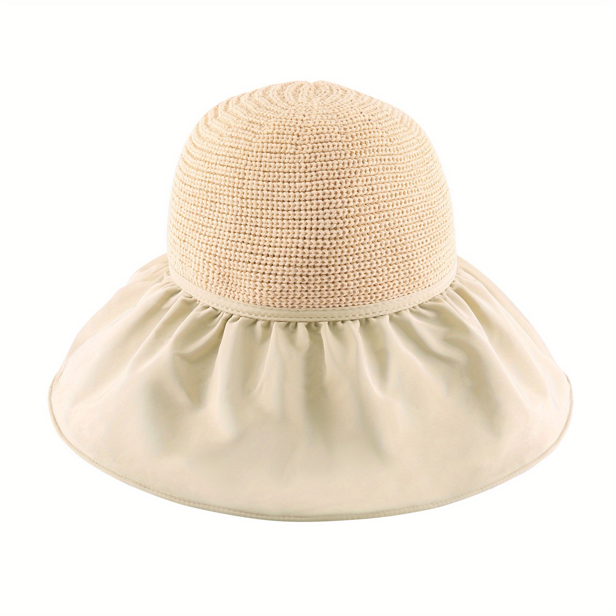 Large Brim Sun Hat Ruffles Solid Foldable Sunscreen Hats Women