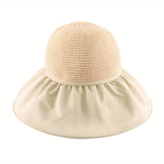 Large Brim Sun Hat Ruffles Solid Foldable Sunscreen Hats Women