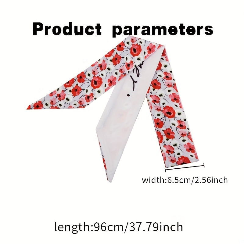 2pcs Red & Brown Skinny Scarf Long Ribbon Neckerchief Twilly Scarf