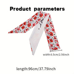 2pcs Red & Brown Skinny Scarf Long Ribbon Neckerchief Twilly Scarf