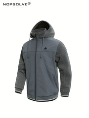 Men's Warm Sports Outfits Zip Up Hooded Jacket & Trousers