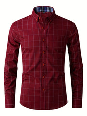 Men's Plaid Button Up Shirt for Business Occasions