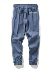 Men's Patchwork Cropped Pants Elastic Waist Drawstring Sports Pants